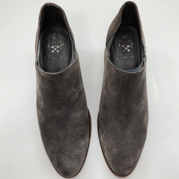Vince Camuto Deadra Ankle Booties Gray Suede Stacked Block Heels Size 7.5 - Picture 3 of 11